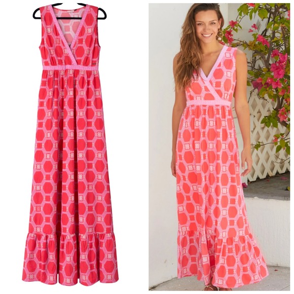 Cabana Life Dresses & Skirts - Cabana‎ Life Maxi Dress Women S Pink Geometric Stretch Resortwear Beach Tropical